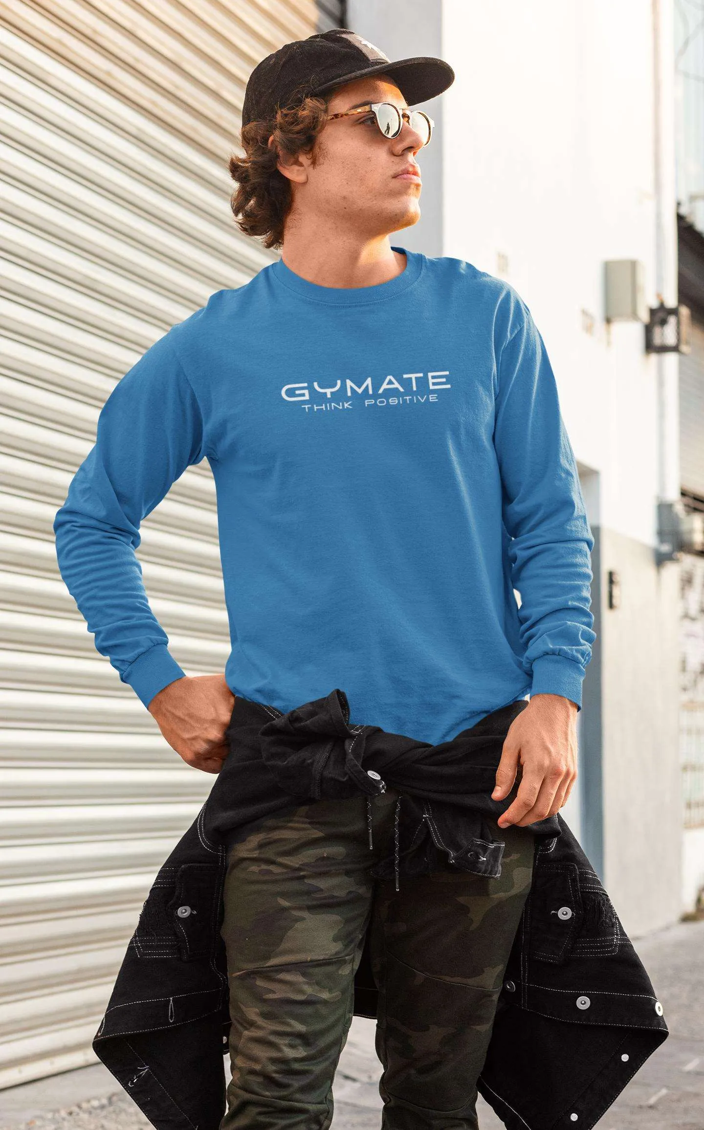 Mens Sweatshirt Original Gymate Logo Think Positive