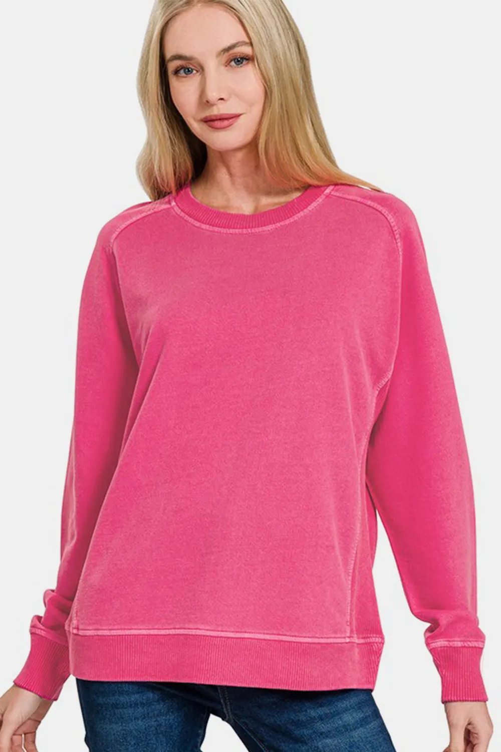 Pigment Dyed French Terry Sweatshirt - Hot Pink