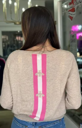 Pink V- neck Bee Cashmere Sweater