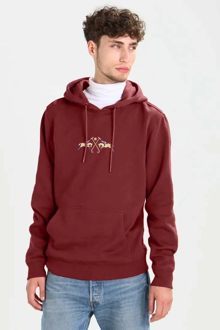 Polo Republica Men's Double Horse Embroidered Fleece Pullover Hoodie