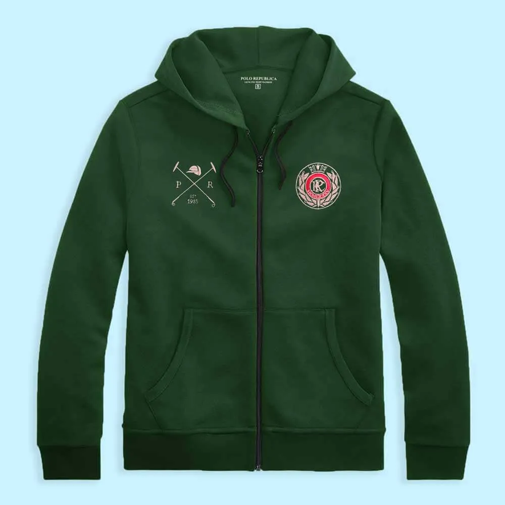 Polo Republica Men's PRC Crest Embroidered Terry Zipper Hoodie