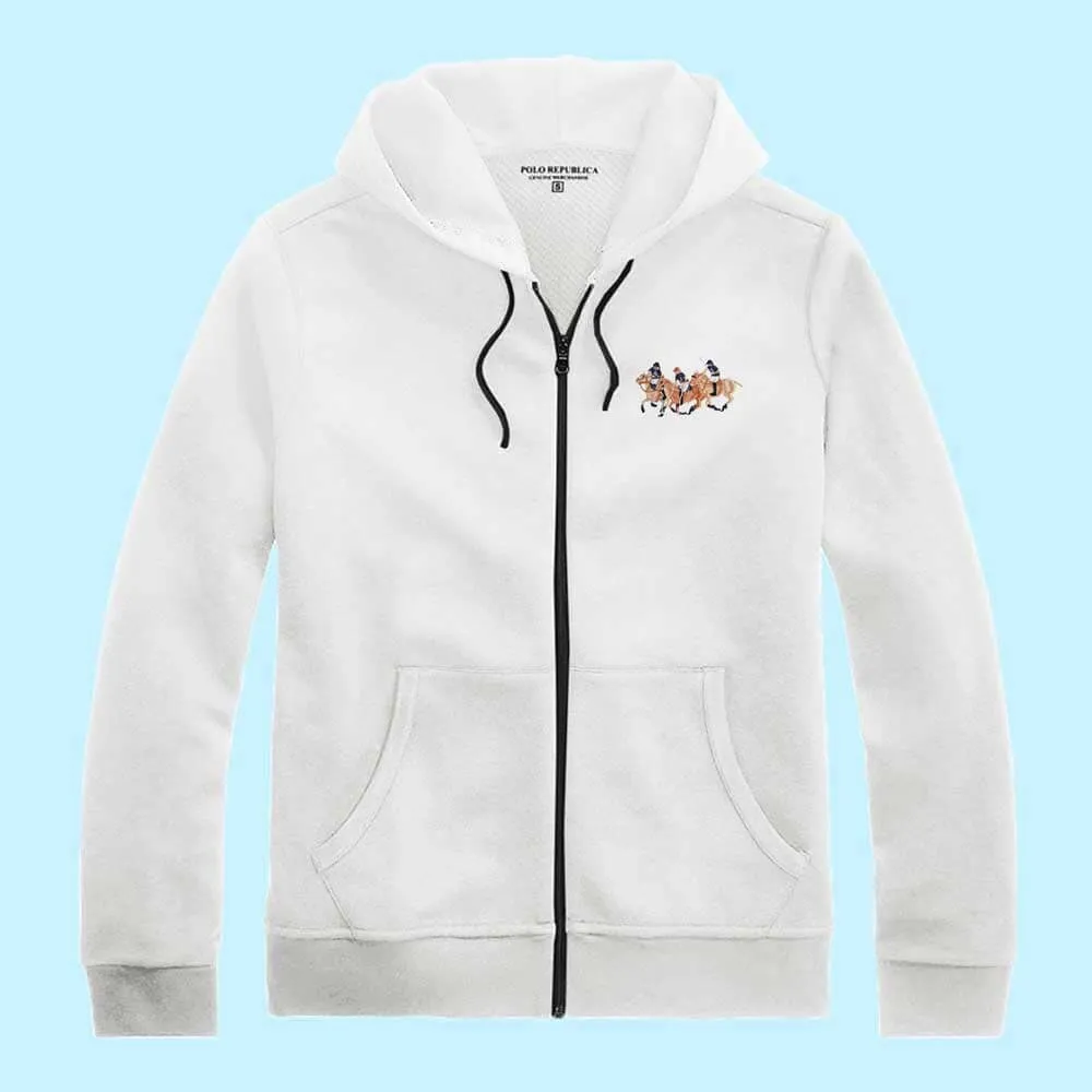 Polo Republica Men's Triple Pony Embroidered Terry Zipper Hoodie