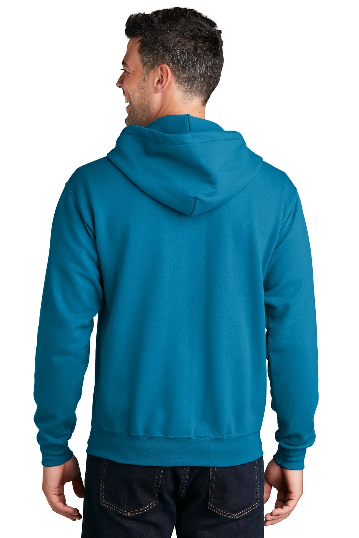 Port & Company Core Fleece Branded Zip Hoodies, Neon Blue