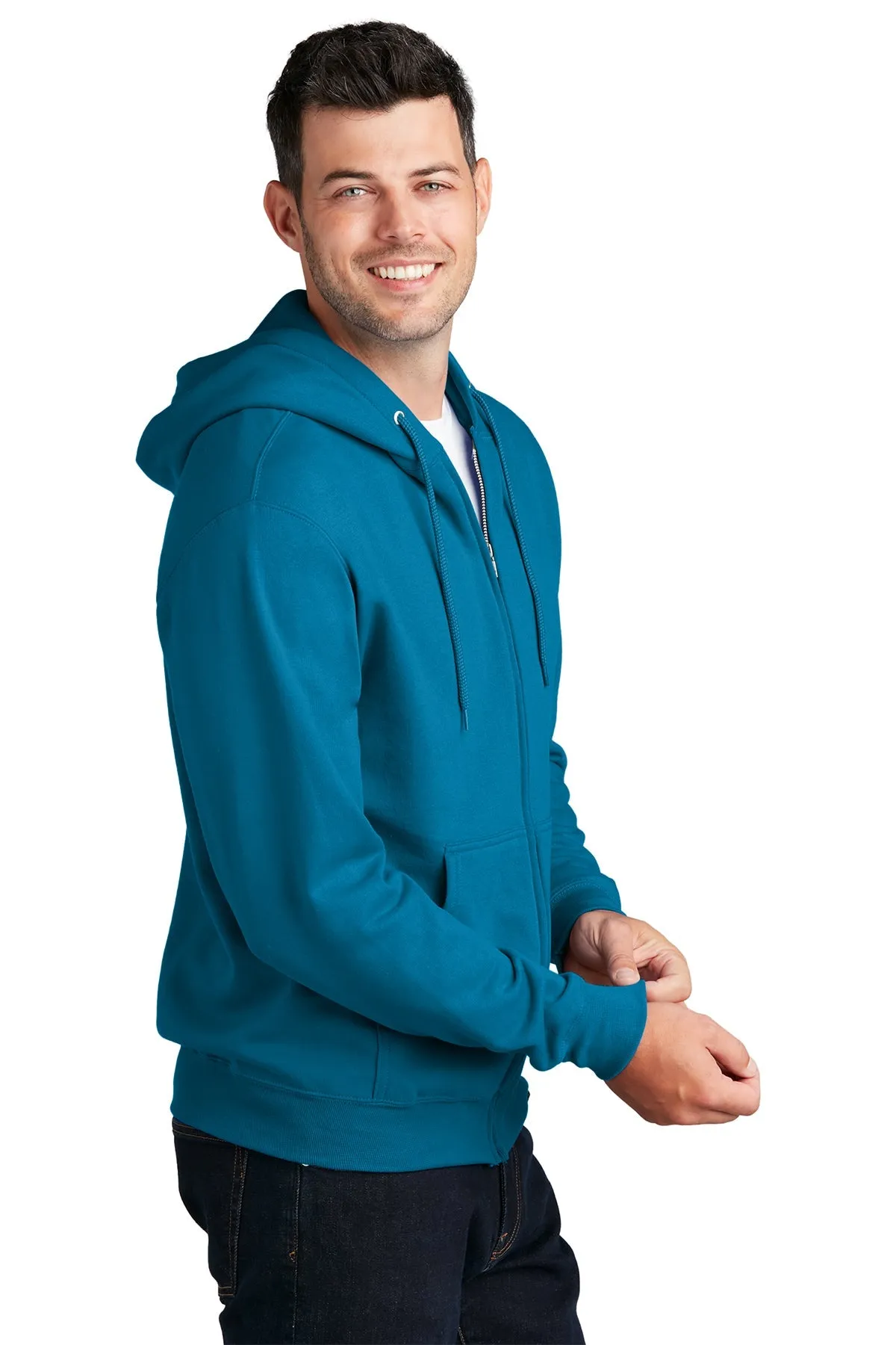 Port & Company Core Fleece Branded Zip Hoodies, Neon Blue