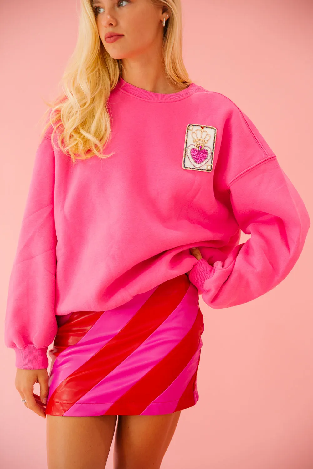 QUEEN CARD PINK PULLOVER