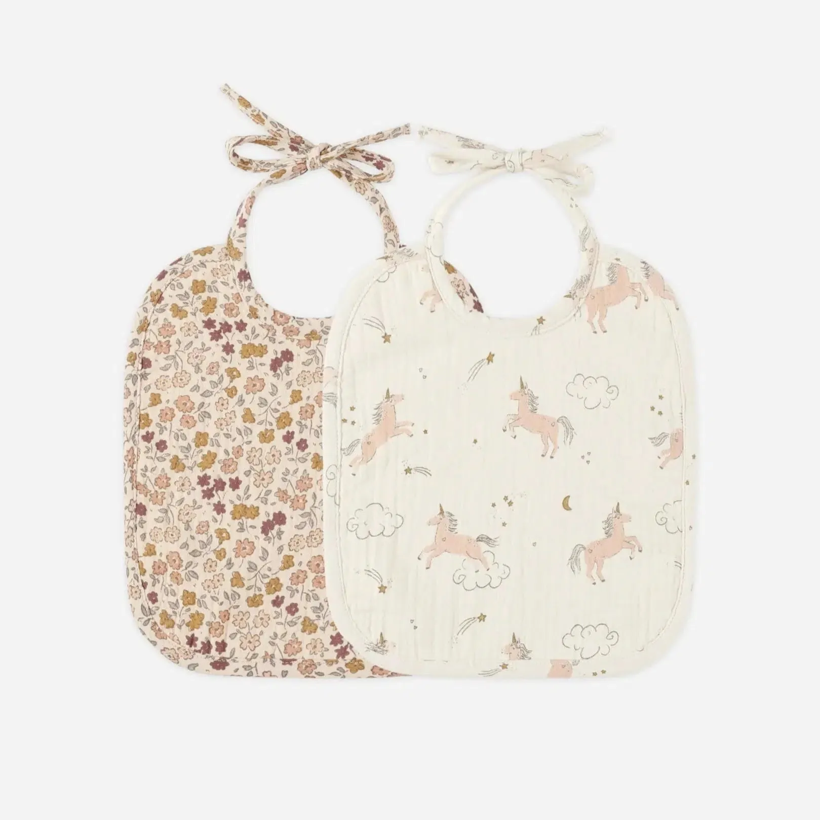 Quincy Mae - Organic Woven Tie Bib (2-pack) - Posy, Unicorns