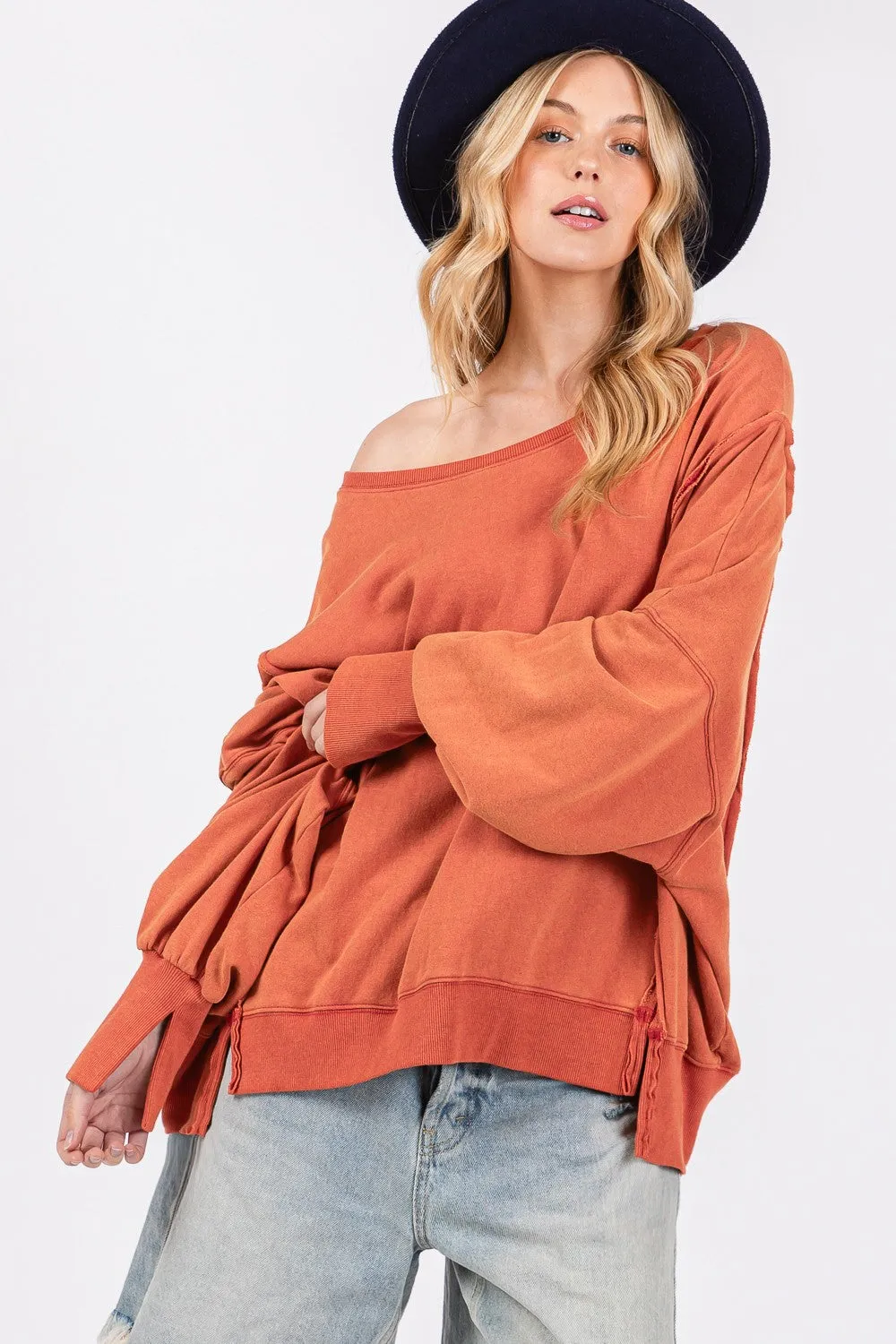 SAGE   FIG Mineral Wash Side Slit Oversized Sweatshirt