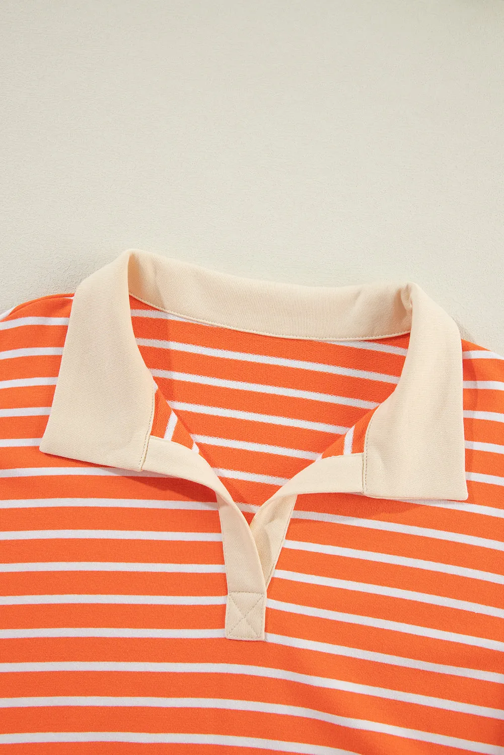 TEEK - Tangerine Striped Johnny Collar Long Sleeve Sweatshirt