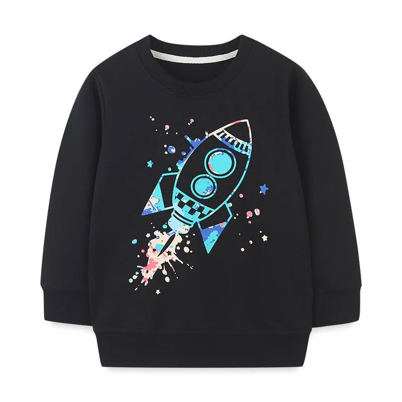 Toddler Boy's Rocket Print Design Sweatshirt