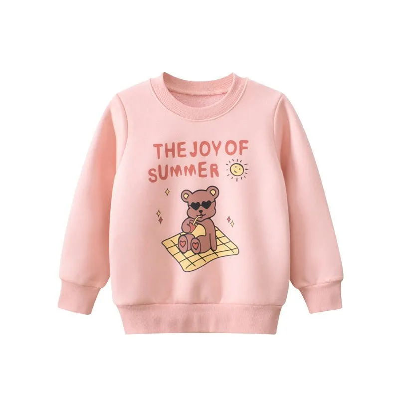 Toddler/Kid Girl's Cotton Pink Sweatshirt with Bear Print Design