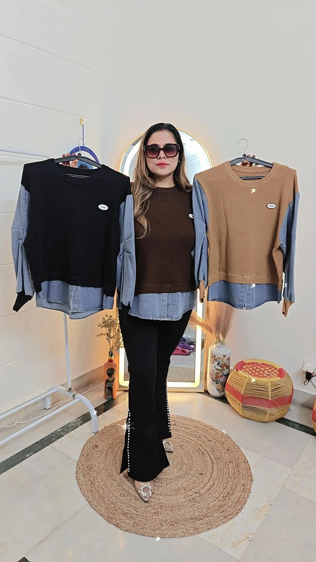 Women winter wollen denim sweatshirt