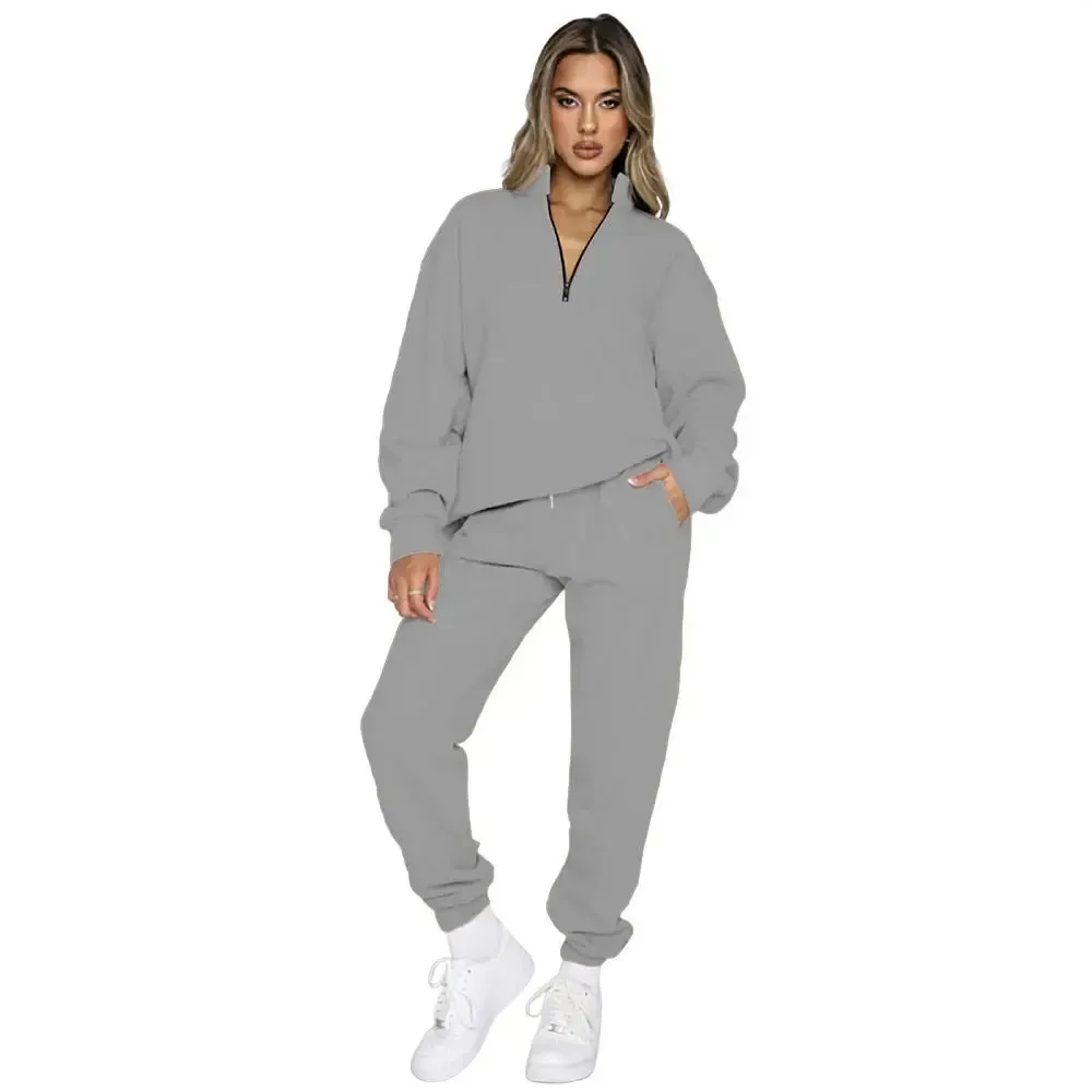 Zipper Pullover Sweater Trousers Two-piece Set